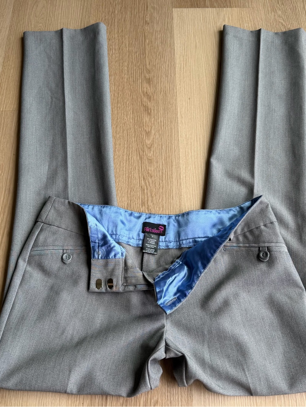 Flirtatious Y2K Gray Twill Dress Pants Slim Flat Front Pockets 32